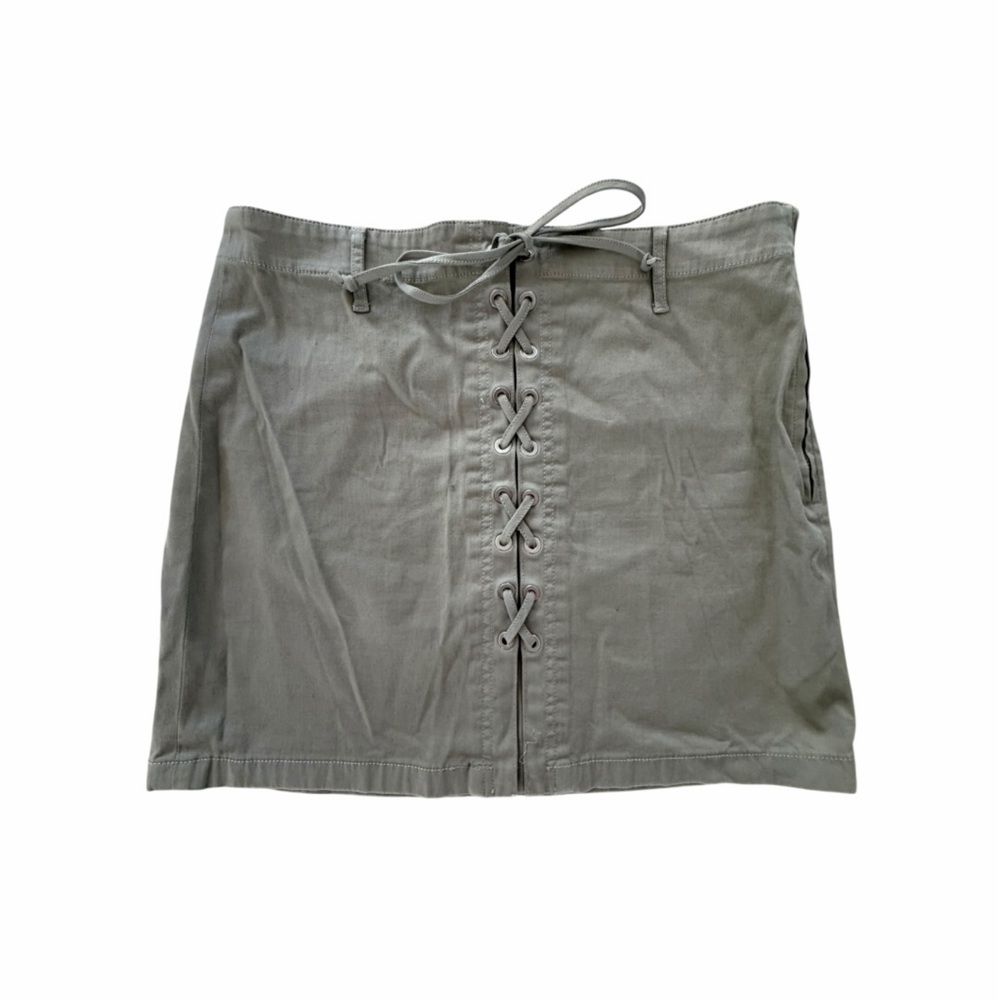 J Brand Lace-Up Back Mini Skirt Sage Green Cotton Linen Size 29